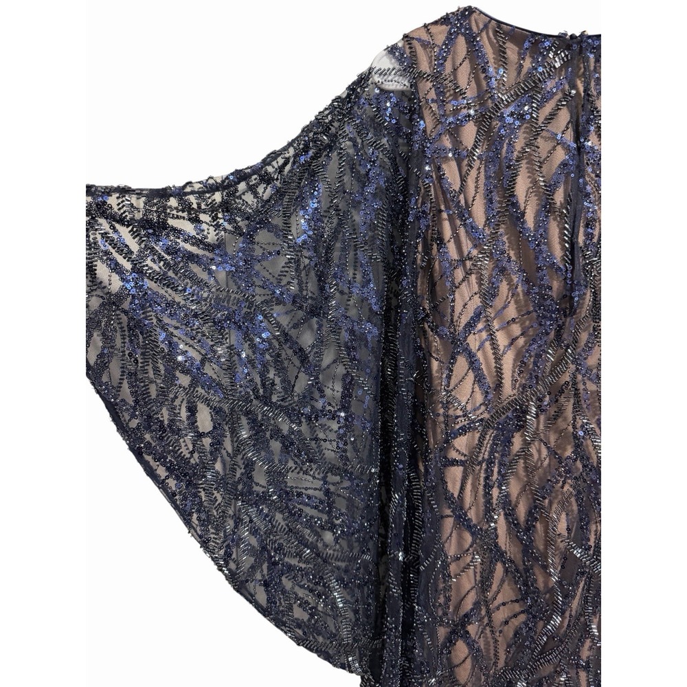 $568 Tadashi Shoji Blue Beaded Sequined Jewel Neck Sheath Dress Women's Size S - Picture 7 of 14